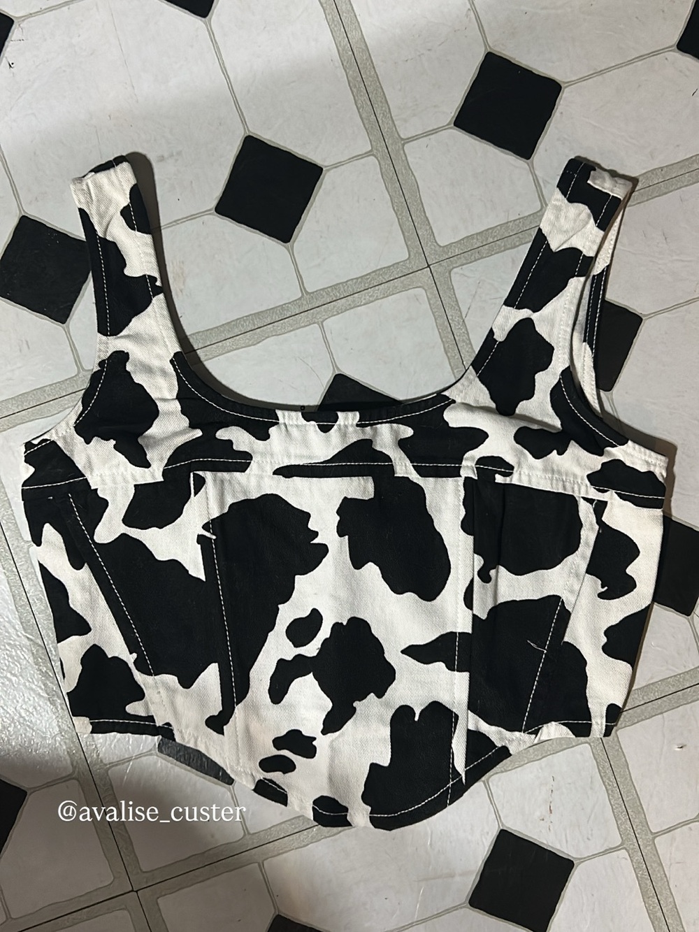Black & White Cow Print Corset Crop Top